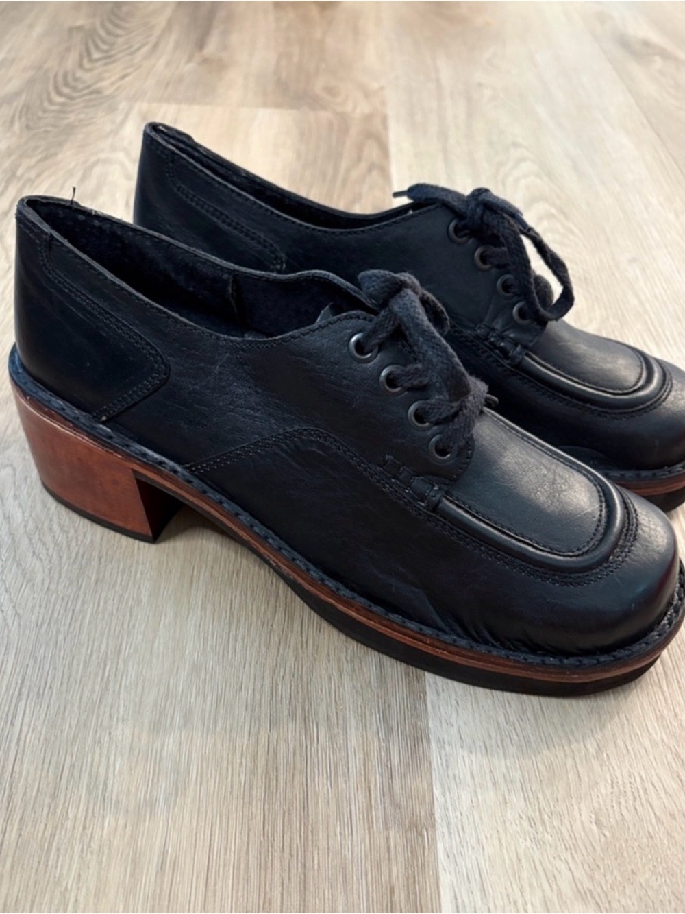 SWEET STEP vintage genuine leather Oxfords chunky wooden heel size 10B academia - Picture 4 of 11